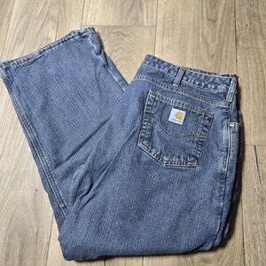 Women's 16 36X28  Carhartt Relaxed Fit Flannel Lined Dark Wash Denim Jeans WB022